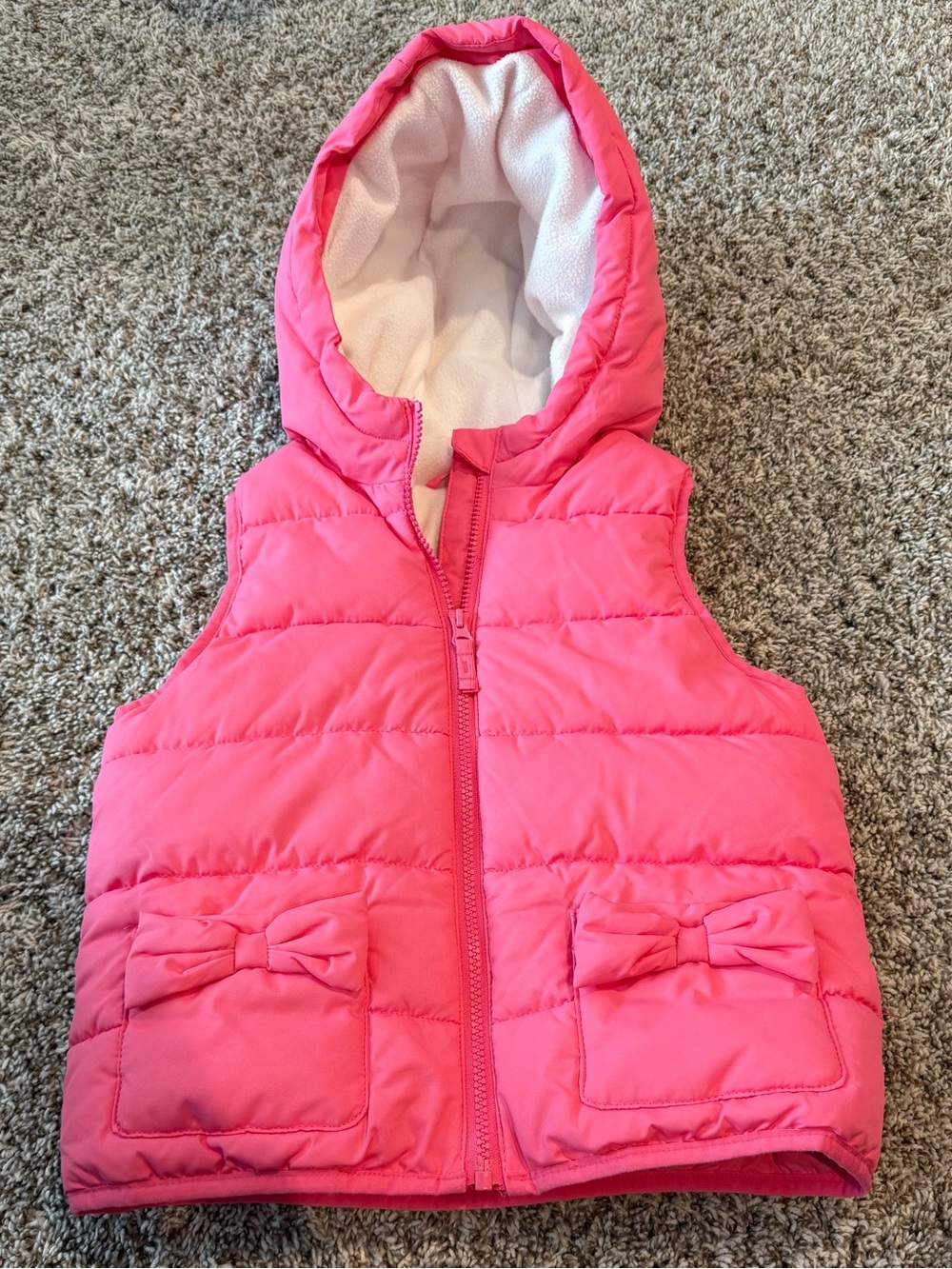 Gymboree Bright Pink Hooded Puffer Vest with Pocket Bows